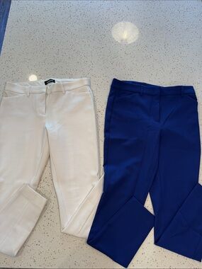 Express Slim Ankle Pants in White and Royal Blue